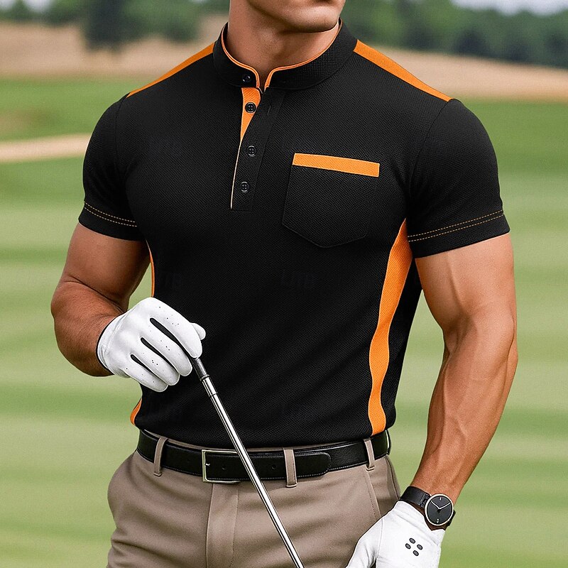 Men's Sports Polo Shirts Golf Polos Shirts Casual Sports Henley Short Sleeve Fashion Comfortable Solid Color Plain Color Block Buttons Summer Spring All Seasons Black White Navy Blue Gray Sports Polo4