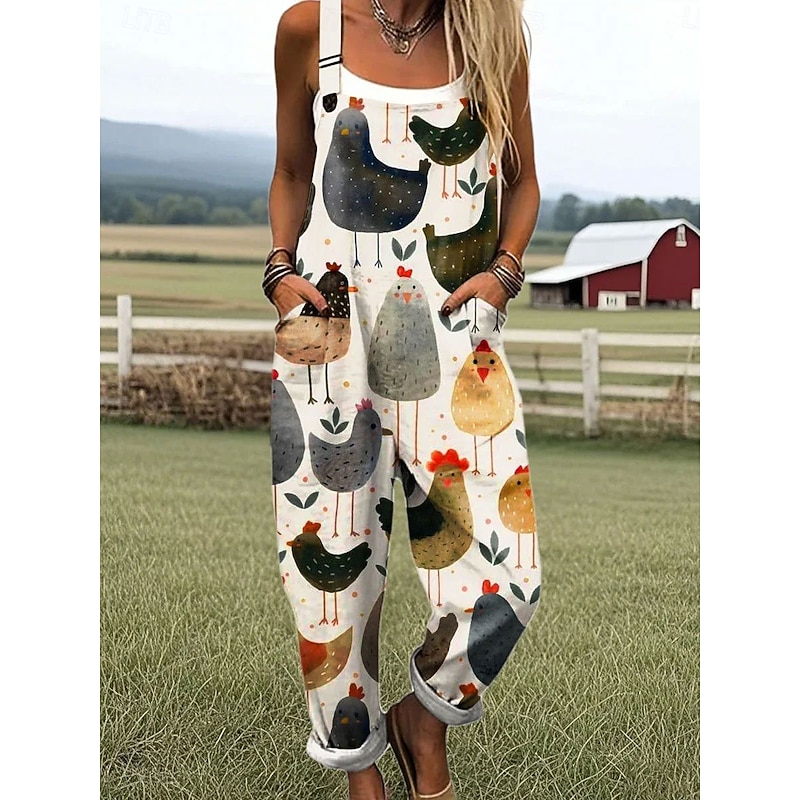 Women's Dungarees Active Graphic Sleeveless Print Vacation Street Loose Fit Yellow Pink Blue Summer4