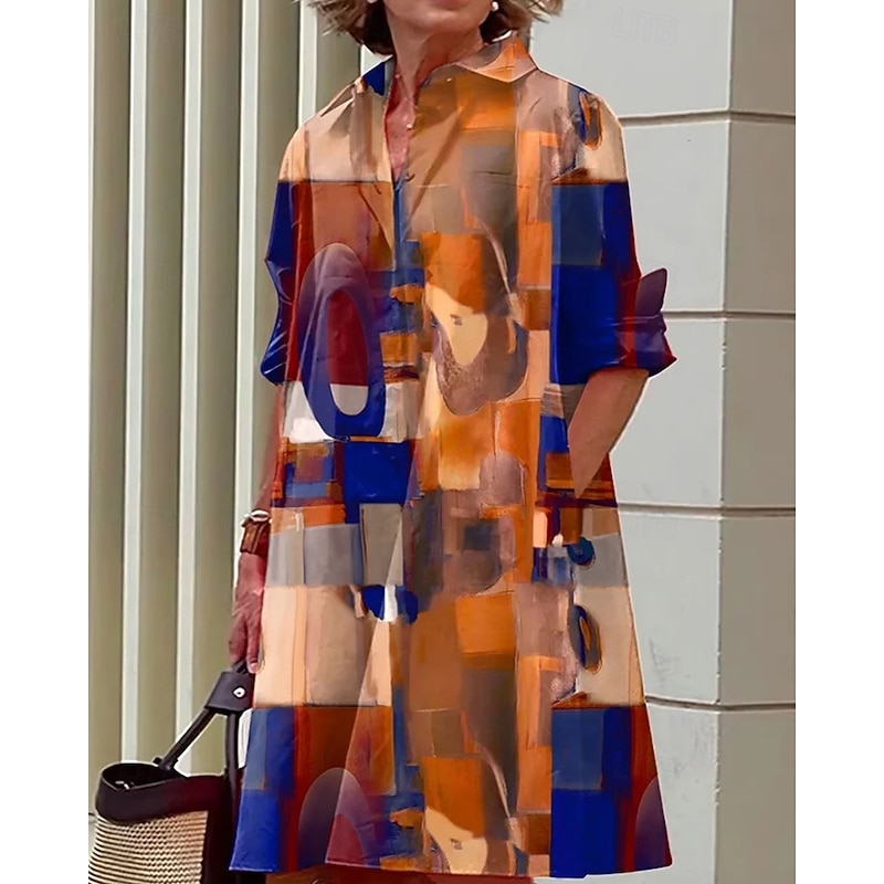 Women's Midi Dress Shirt Dress Casual Dress Fashion Modern Daily Beach Weekend Regular Fit Flower Long Sleeve Shirt Collar White Yellow Blue Orange Spring Fall