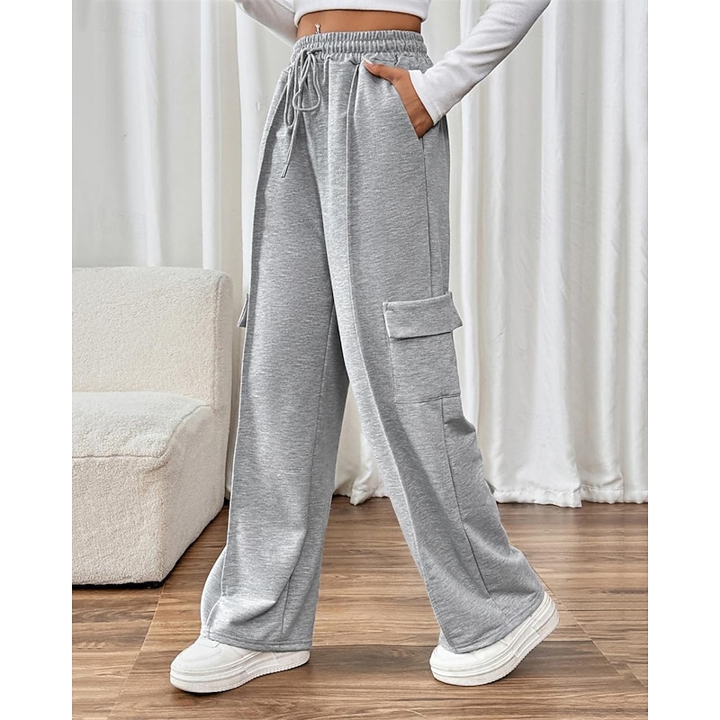 Women's Sweatpants Wide Leg Pants Trousers Fashion Streetwear Full Length High Waist Plain Pocket Elastic Waist Breathability Comfortable Micro-elastic Street Daily Wear Going out Gray Spring Fall