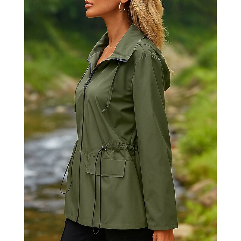 Women's Hiking Jacket rain coat Outdoor Waterproof Windproof Lightweight Hiking Outfits Hiking Clothes Spring Autumn / Fall Top Camping / Hiking / Caving Running Black Army Green Light Grey3