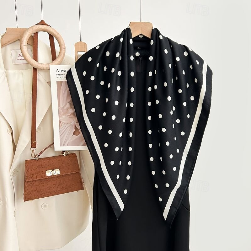 Women's Square Scarf Street Daily Date Black White Scarf Polka Dot4