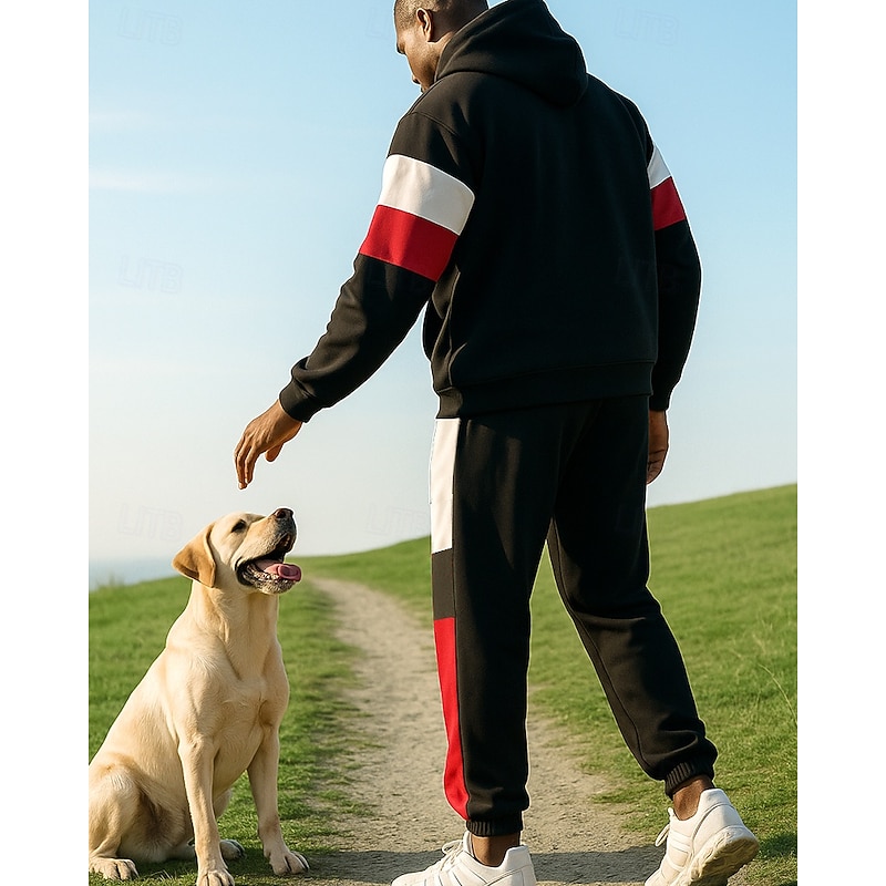 Men's Tracksuit Sweatpants Zip Up Sweatshirt Drawstring Zipper Pocket Color Block Clothing Suit Spring Red Green Fishing Hiking Outdoor Sun Protection Windproof Lightweight Long Sleeve Sport2