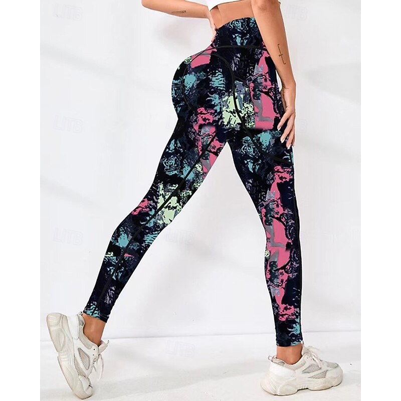 Women's Capri Leggings Yoga Leggings with Pockets Tummy Control High Waist Gym Athletic Pilates Bottoms Printing Black Fall Sports Activewear Tight Fit3