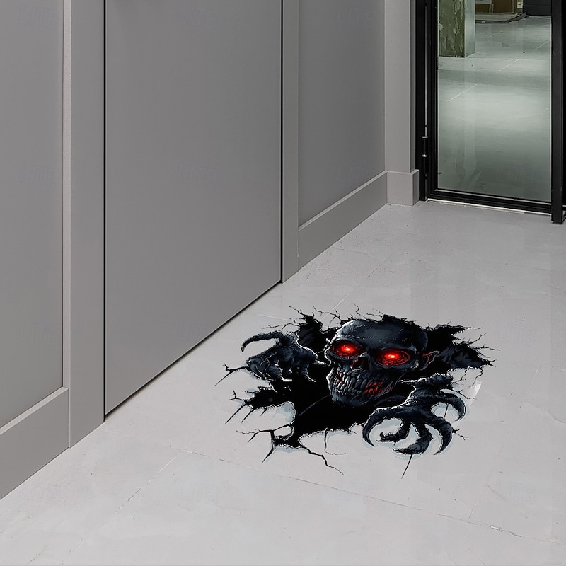 Halloween Skull Broken Wall Decal, Horror 3D Self-Adhesive Sticker for Bedroom and Living Room, Spooky Haunted House Decoration, Peel and Stick Wall Art for Home Party2