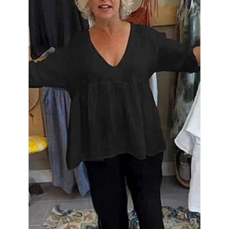 Women's Blouse Solid Color Casual Beach Regular Tops Black White Camel Spring Fall3