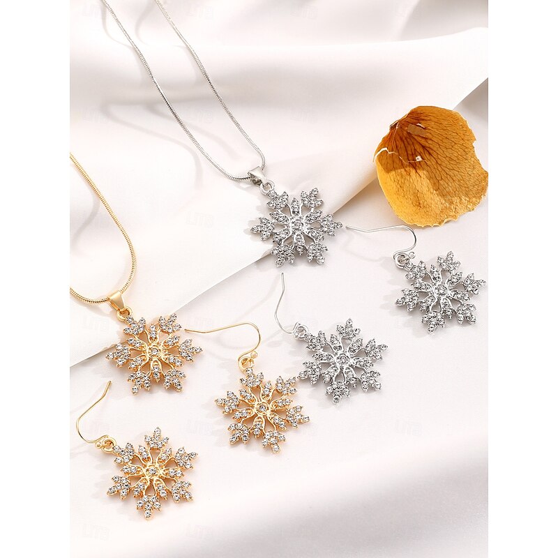 Women's Snowflake Jewelry Set with Sparkling Crystal Pendant Necklace and Drop Earrings - Elegant Winter Style for Christmas Parties and Holiday Gifts3
