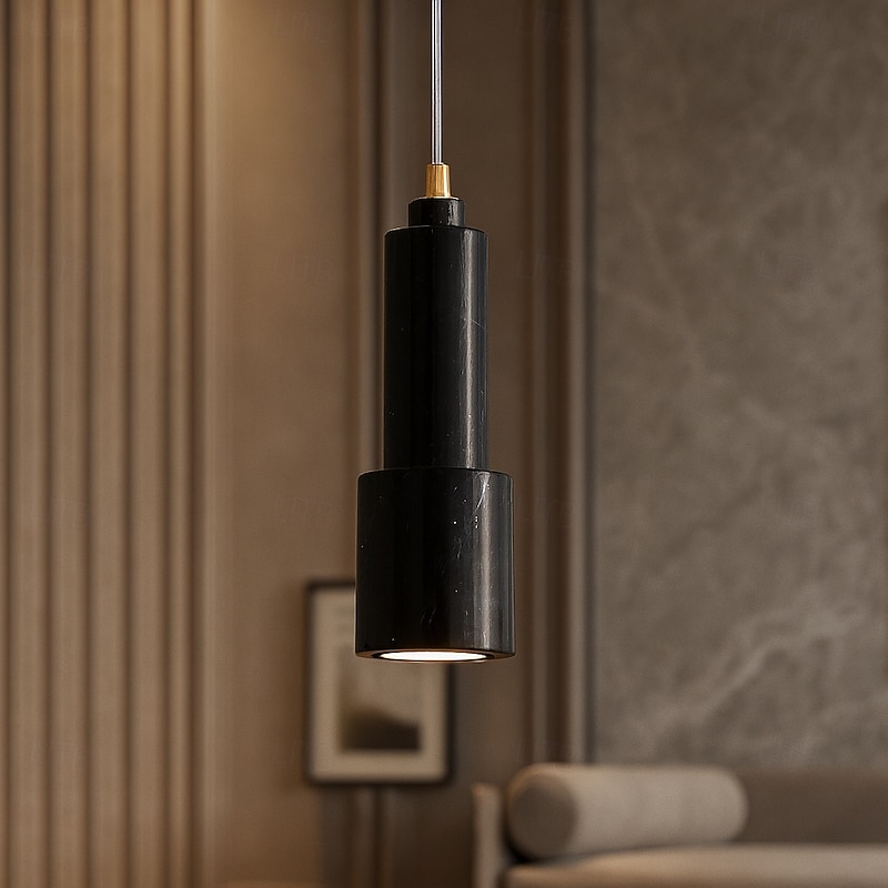 Natural Stone Cylinder Pendant Light,, 26cm Height, Warm White/White Light, GU10, Kitchen Island Sink Black Green White Dimmable, for Dining Room Bedroom Bar Cafe Restaurant4