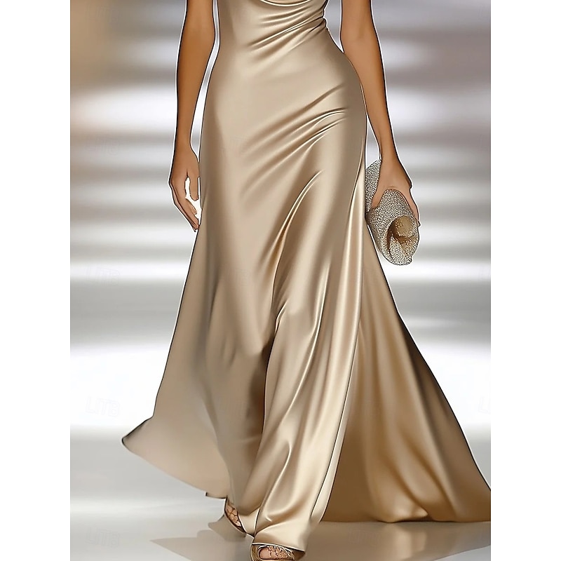 Gold Evening Gown Elegant Dress Formal Wedding Sweep / Brush Train Sleeveless Cowl Neck Satin with Ruched2