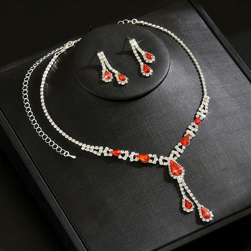 Bridal Jewelry Sets Two-piece Suit Zircon Imitation Diamond 1 Necklace Earrings Women's Elegant Vintage Sweet Lovely Hollow Out Drop Love irregular Jewelry Set For Wedding Work Gift2