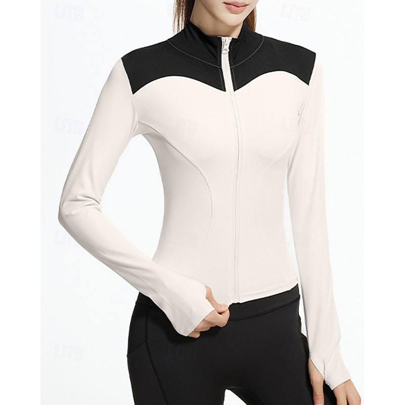 Women's Running Top Sports Sweatshirt Long Sleeve Top Athleisure Patchwork Sun Protection Windproof Gym Outdoor Running Sportswear Activewear Black White4