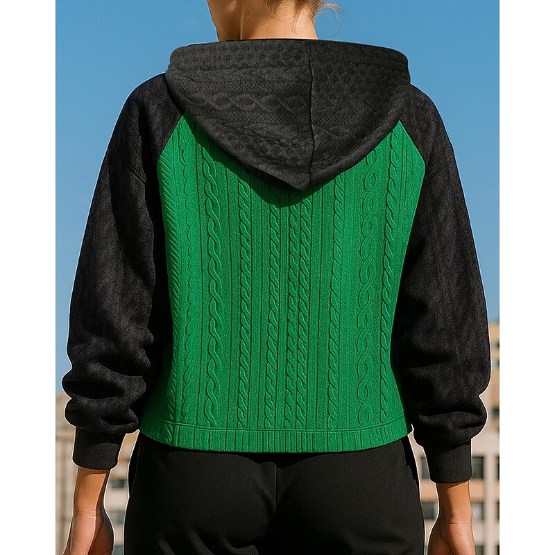 Women's Pullover Sweatshirt Casual Tops Drawstring Long Sleeve Top Athleisure Patchwork Sun Protection Windproof Outdoor Running Yoga Sportswear Activewear Green2