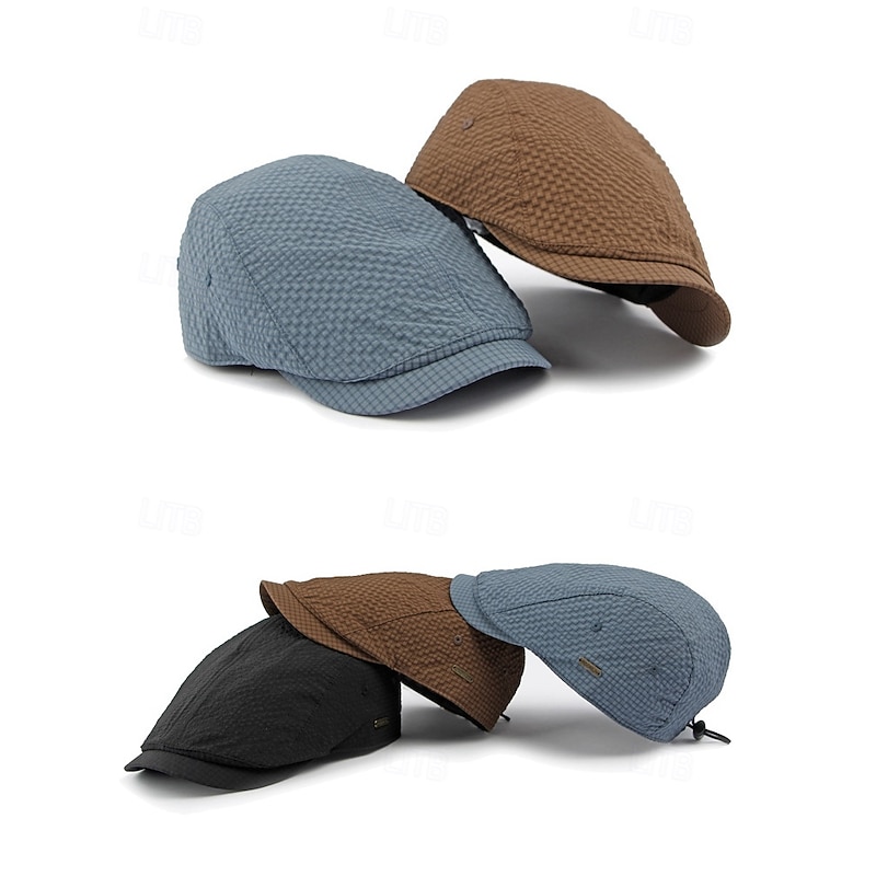 Men's Lightweight Checkered Polyester Ivy Cap – Breathable Adjustable Flat Cap for Casual Summer and Outdoor Activities