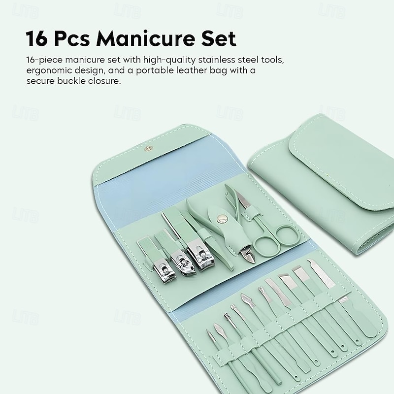 16 in1 Professional Nail Clippers Pedicure Kit Manicure Set , Stainless Steel Nail Care Tools Grooming Kit with Luxurious Travel Leather Case for Thick Nails Men Women Gift4