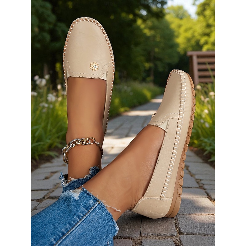 Women's Slip-On Moccasins with Decorative Flower – Soft Comfortable Loafers for Everyday, Casual Outings and Relaxing Walks3
