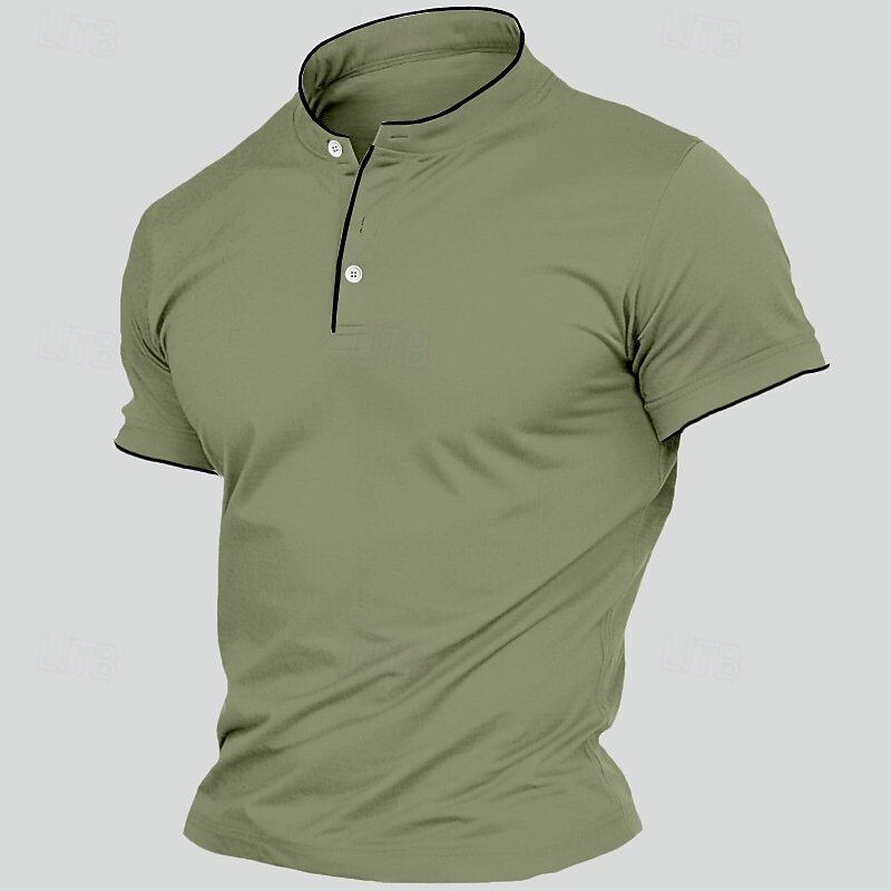 Men's Henley Shirt Tee Top Short Sleeve Solid Color Plain Fashion Designer Basic Contrast Stitching V Neck Henley Vacation Street Casual Summer Black White Navy Blue Henley T-Shirt4