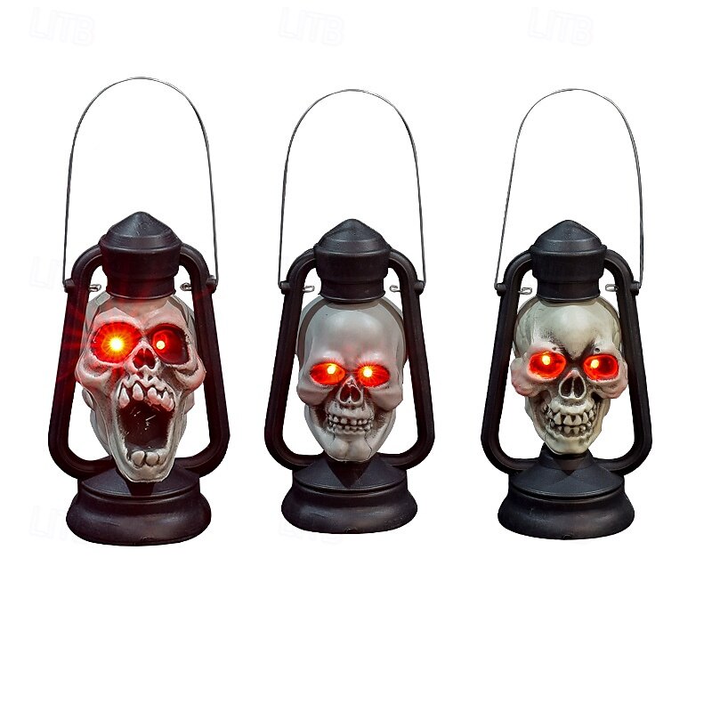 Halloween Handhold LED Light up Skulls Head Red Eyes Lamp Glowing in Dark Retro Kerosene Lamp Party Decoration4