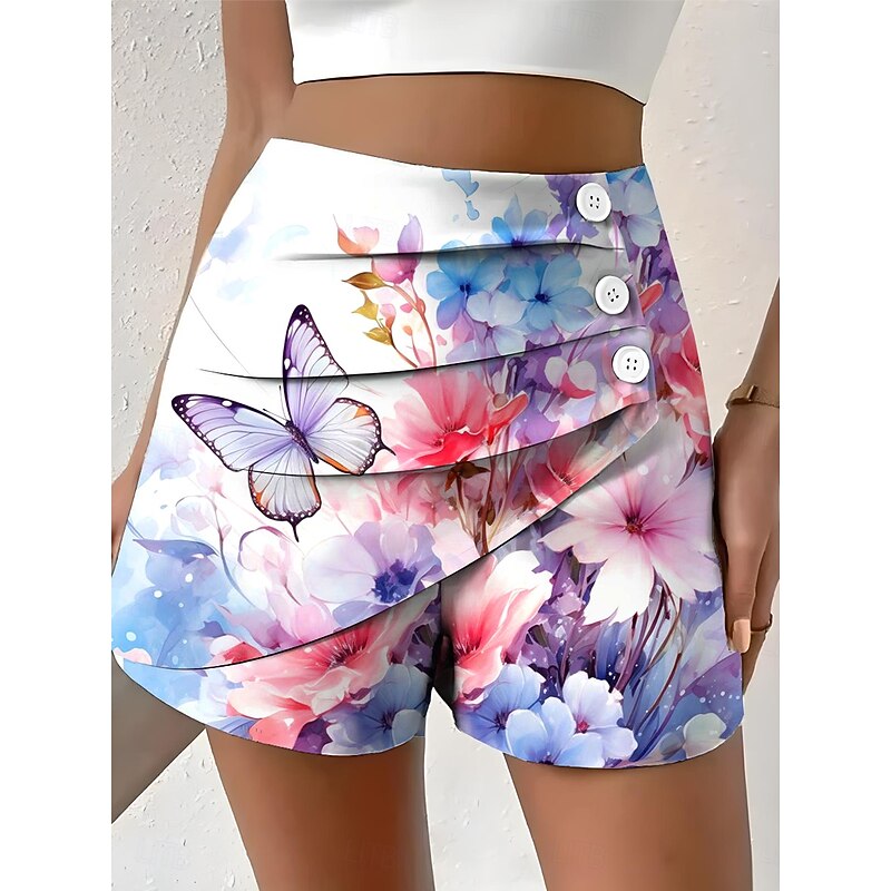 Women's Chinos Shorts Elegant Vintage Fashion Short High Waist Floral Graphic Butterfly Layered Quick Dry Comfortable Breathable Micro-elastic Outdoor Street Daily Violet Robin's Egg Blue Yellow2