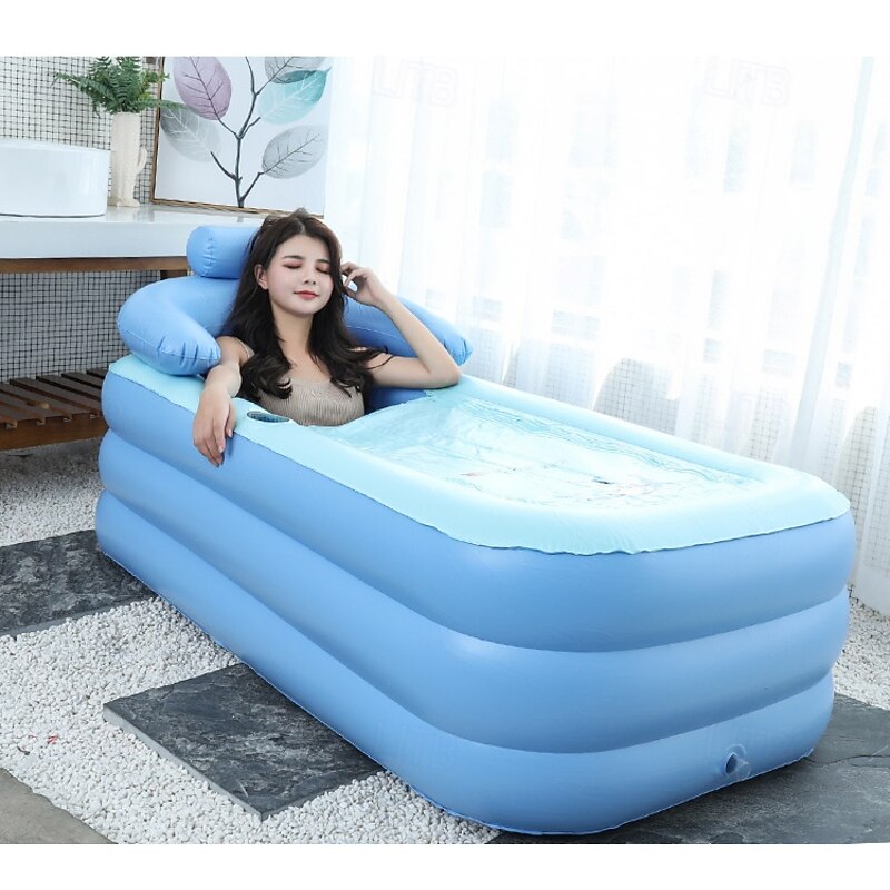 Inflatable Hot Tub Simple Spa Outdoor Portable Hot Tub Cold Plunge Tub with Cup Holder Headrest Pillow and Wireless Electric Air Pump Inflatable Spa for Hot Bath Ice Bath