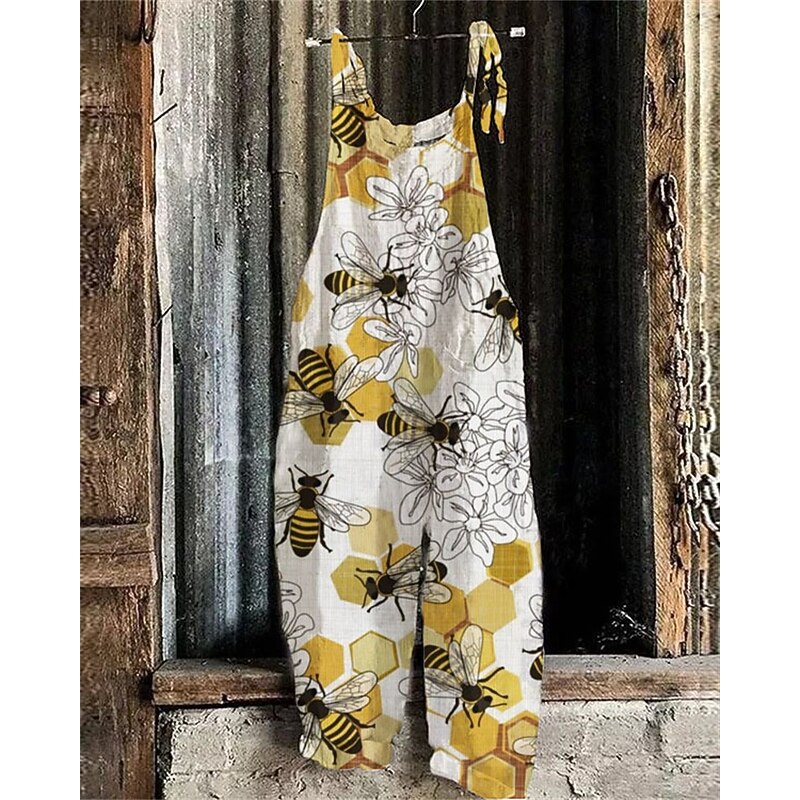 Women's Normal Jumpsuit Streetwear Floral Sleeveless U Neck Print Street Daily Regular Fit Black White Yellow Summer2