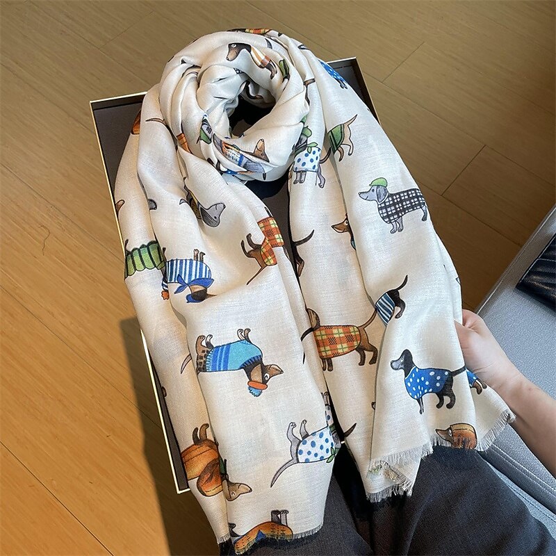 Women's Rectangle Scarf Street Daily Date Black White Blue Scarf Animal