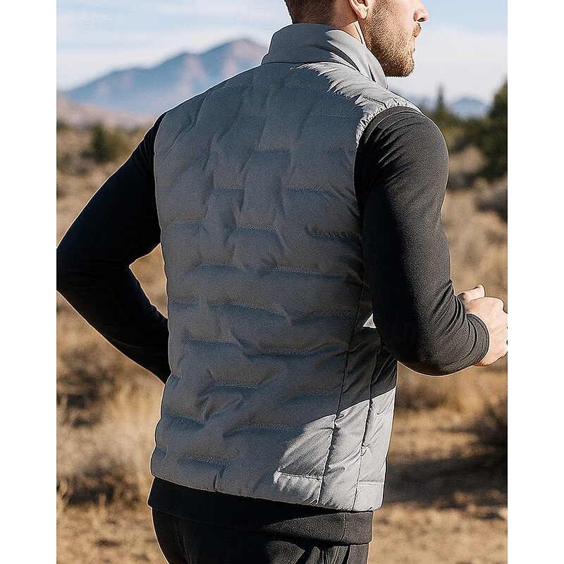 Men's Running Vests Puffer Vest Pockets Zip Up Sleeveless Top Athleisure Solid Colored Packable Lightweight Warm Water Resistant Fishing Hiking Running Sportswear Activewear Black Khaki Gray2