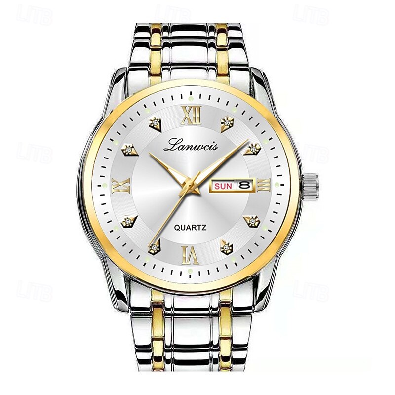 1 Original Business-Style Men'S Steel Band Watch With Ipx7 Water Resistance Luminous Calendar And Day Display Multi-Functional Fashionable And Trendy Quartz Watch Suitable For Travel Leisure And S4