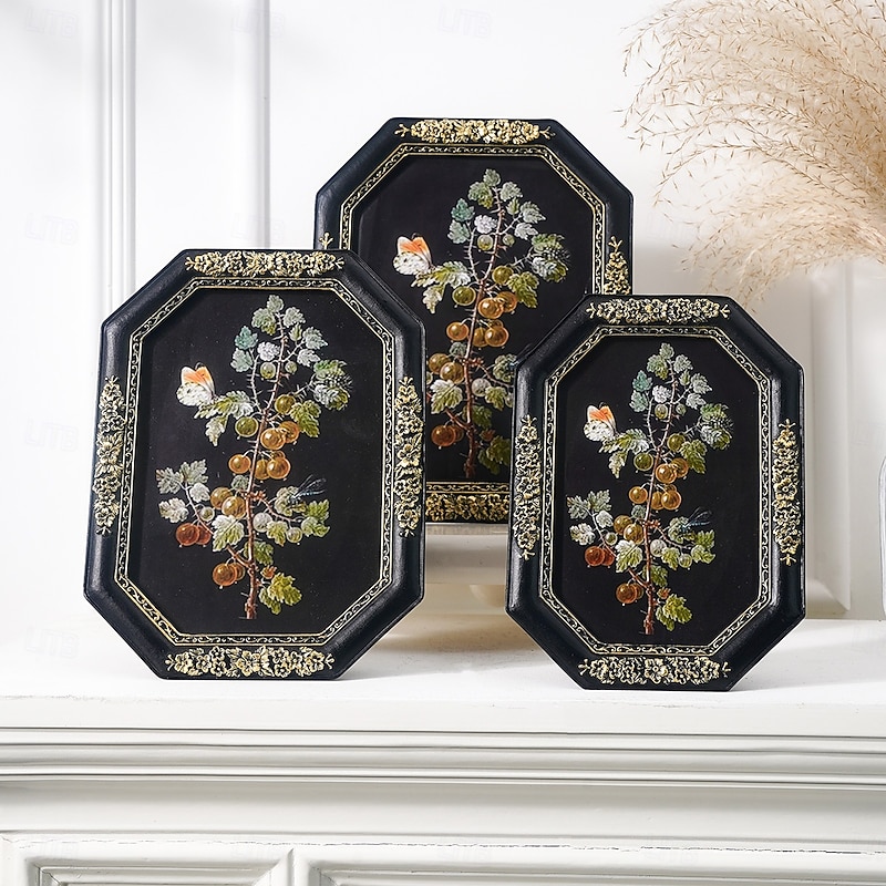 European Vintage Octagonal Resin Photo Frame, Classical Floral Pattern Picture Display Frame for Home Decor and Photography Props