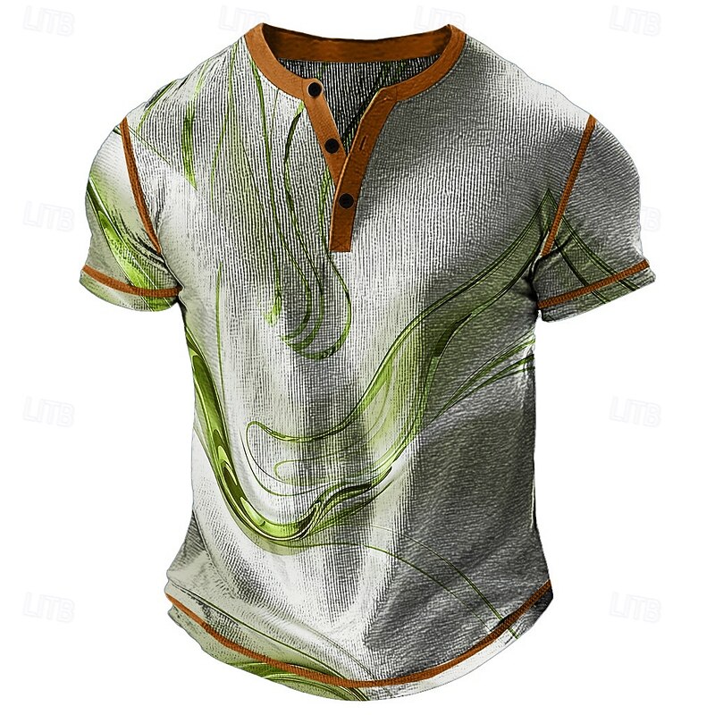 Men's Abstract Geometic Henley Shirt Waffle T Shirt Short Sleeve Daily Retro Vintage Classic Sports Outdoor Casual Holiday Spring & Summer All Seasons Lake blue Green Purple Khaki Grey Henley Henley3