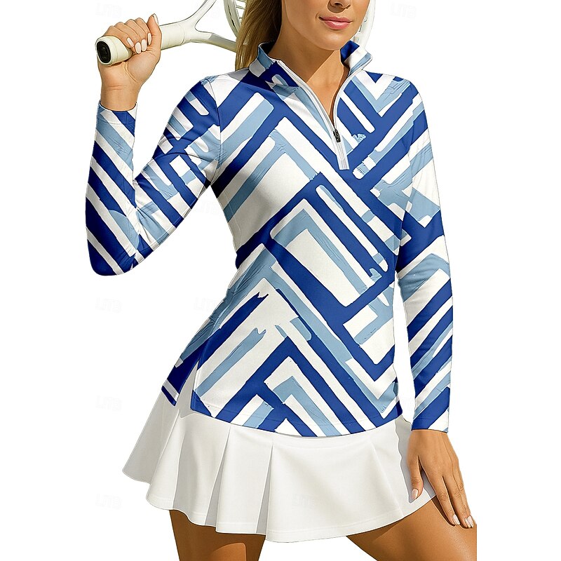 Women's Geometric Sport Shirt Golf Polo Shirt Tennis Shirt Tennis Top Long Sleeve Zipper Floral UPF50+ UV Resistant High Elasticity Moisture Wicking Breathable Tennis Golf Pickleball Stand Collar Zip - Main Image