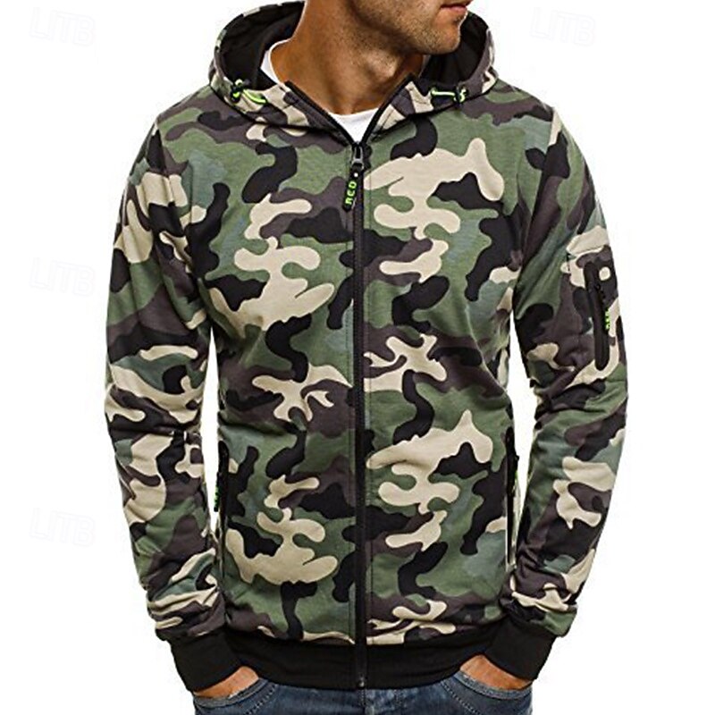Men's Hoodie Sweatshirt Full Zip Hoodie Camouflage hoodie Tactical Hoodie Green Gray Hooded Camouflage Sports & Outdoor Daily Streetwear Casual Workout Athletic Fall Clothing Apparel Hoodies2