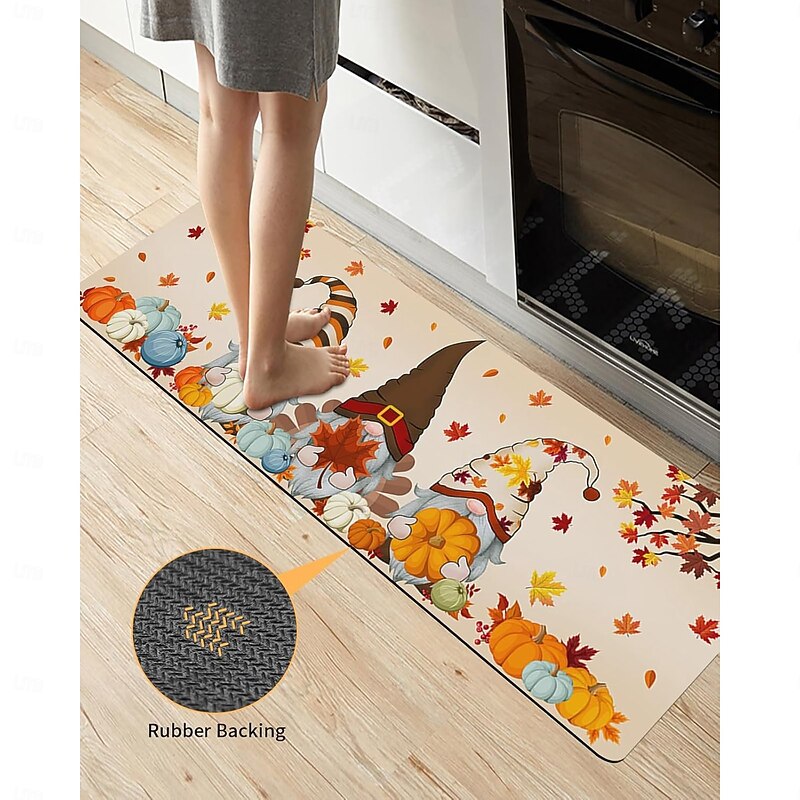 Halloween & Thanksgiving Non-Slip Kitchen Mat - Stain-Resistant Fall Autumn Deco Crystal Velvet Rug for Bathroom & Doorway4