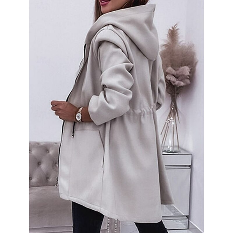 Women's Hoodie Jacket Comfortable Breathable Zipper Pocket Fashion Casual Plain Vacation Street Casual Daily Wear Zipper Regular Hooded Regular Fit Long Sleeve Outerwear Black Army Green Beige Spring2