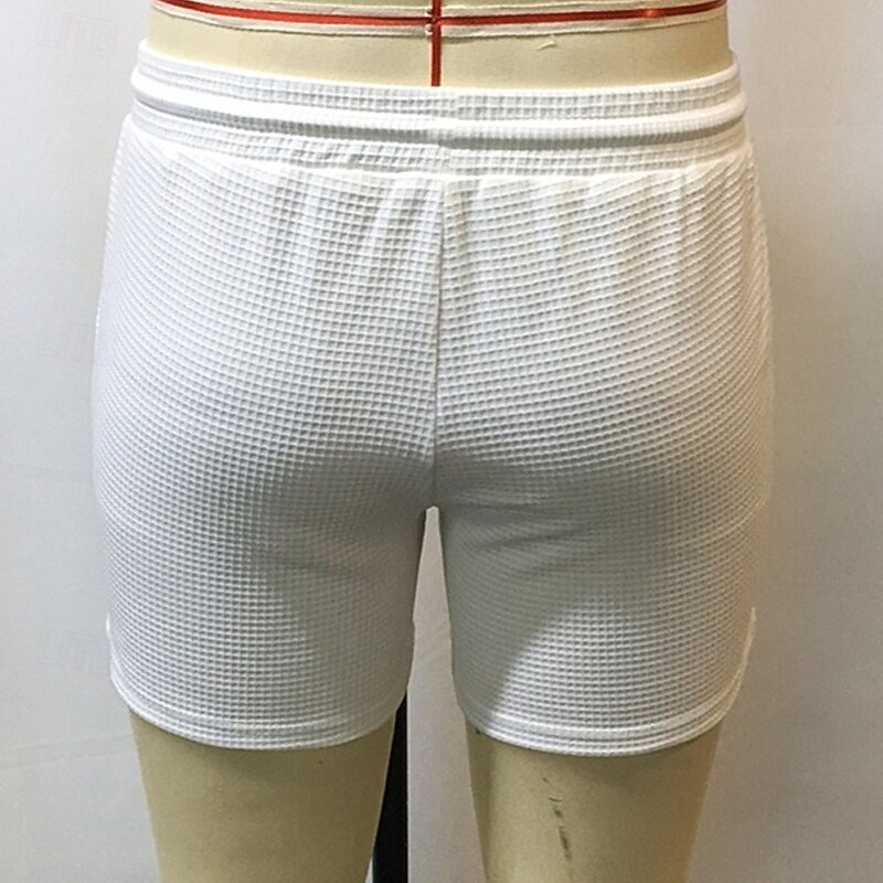Men's Waffle Shorts Shorts Summer Shorts Casual Shorts Pocket Elastic Waist Drawstring Plain Comfort Breathable Short Outdoor Vacation Sport Casual White3