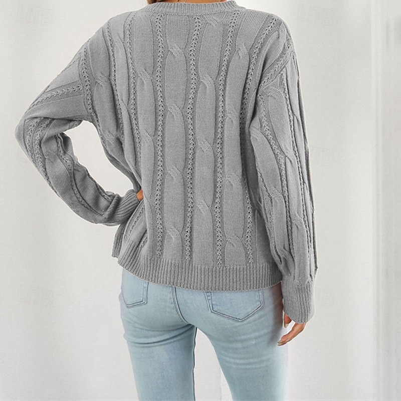 Women's Pullover Casual Solid Color Chunky Crew Neck Knitted Long Sleeve Regular Tops Knit Daily Holiday Going out Red Brown Blue Fall Winter4