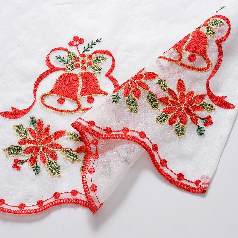 Curtain Drapes Christmas Embroidered Sheer Curtains  Eyelet Short Blackout Drapes, Ready-Made Holiday Decor for Living Room & Bedroom4