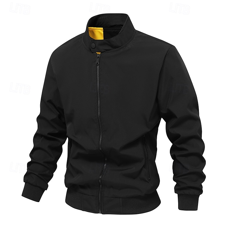 Men's Jacket Casual Jacket Outdoor Vacation Warm Zipper Pocket Fall Winter Plain Fashion Streetwear Standing Collar Regular Black Army Green Dark Blue Beige Jacket4