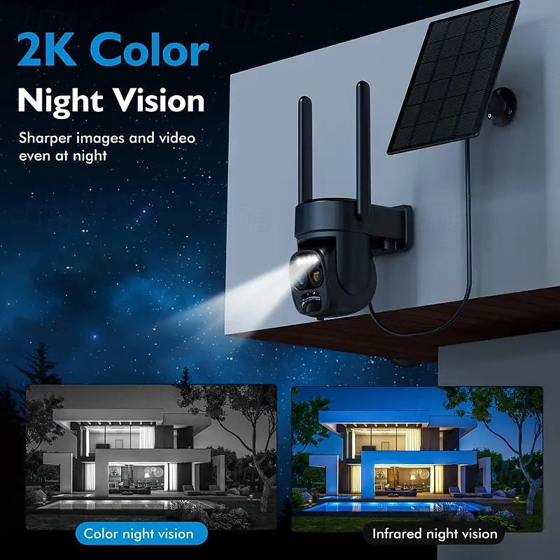 8x Zoom 360-degree Low-power Cctv Solar Panel Battery 2k Fhd Wifi Camera With Spotlight Alarm Motion Detection Colour Night Vision Two-way Audio And Ip66 Waterproof Rating2