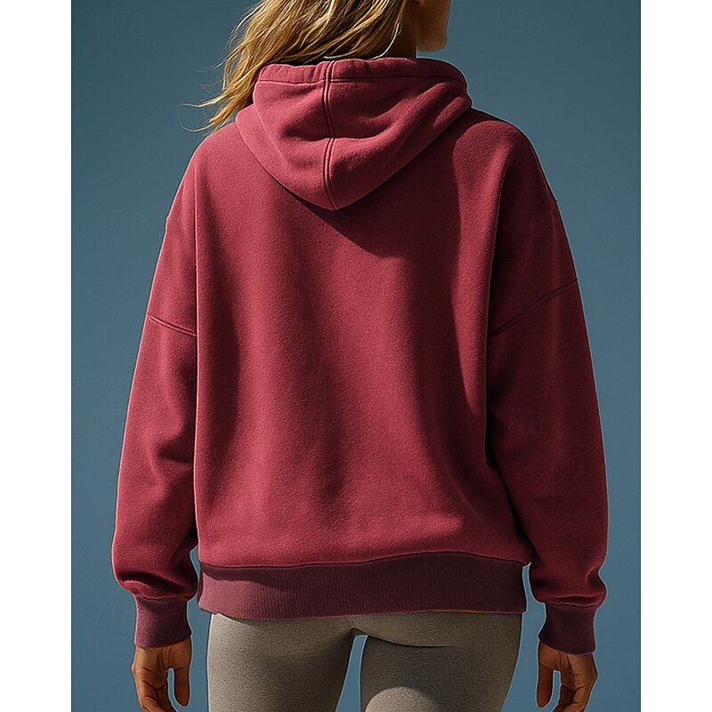 Women's Casual Tops Pullover Hoodie Sweatshirts Pocket Long Sleeve Top Athleisure Solid Colored Sun Protection Windproof Hiking Workout Athletic Sportswear Activewear Black Pink Red2