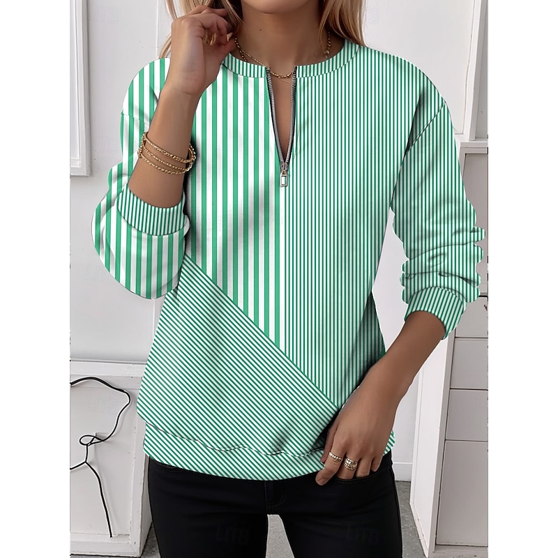 Women's Zip Up Sweatshirts Graphic Striped Casual Long Sleeve Crew Neck Regular Tops Street Dailywear Half Zip Print Yellow Red Blue Purple Green Spring Fall Winter3
