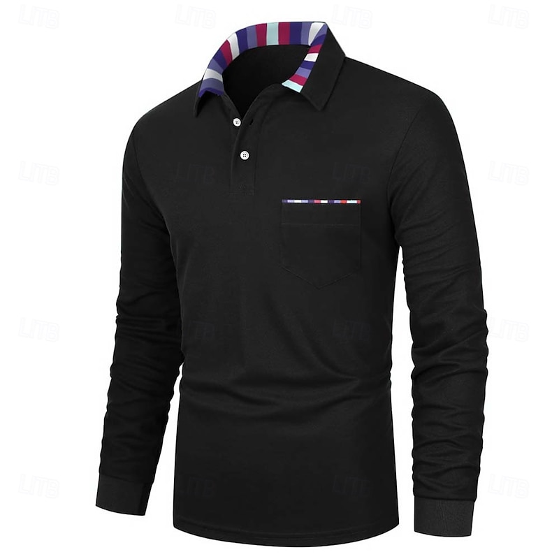 Men's Polo Shirt Golf Shirt Casual Holiday Classic Long Sleeve Fashion Basic Plain Quick Dry Summer Regular Fit Fire Red Black Army Green Dark Navy Grey Polo Shirt2