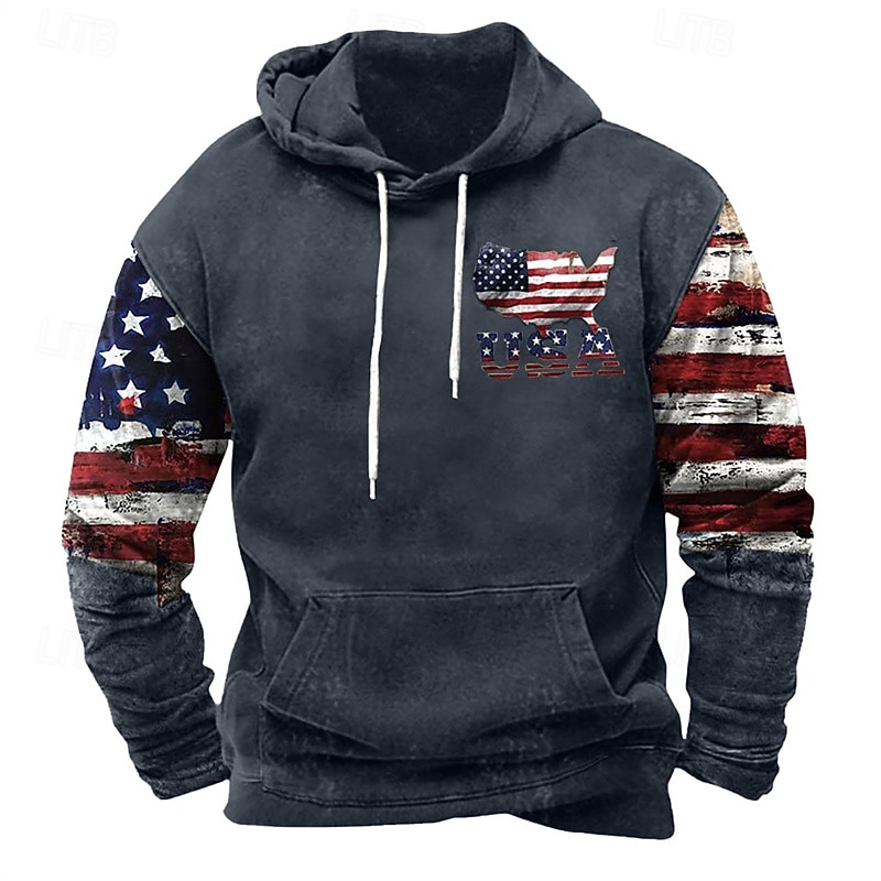 Men's Hoodie Black Army Green Navy Blue Blue Brown Hooded National Flag Pocket Sports & Outdoor Daily Holiday Polyester Streetwear Basic Casual Spring Autumn / Fall Clothing Apparel Hoodies4