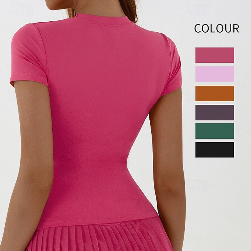 Women's Activewear Crew Neck Quick Dry Stretchy Breathable Short Sleeve Sports Solid Color Top For Gym Dance Athletic Activewear