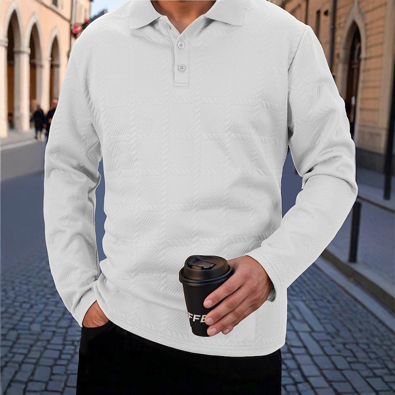 Men's Golf Shirt Work Casual Lapel Long Sleeve Fashion Comfortable Plain Buttons Spring &  Fall Dark Khaki Black White Navy Blue Military Green Gray Golf Shirt