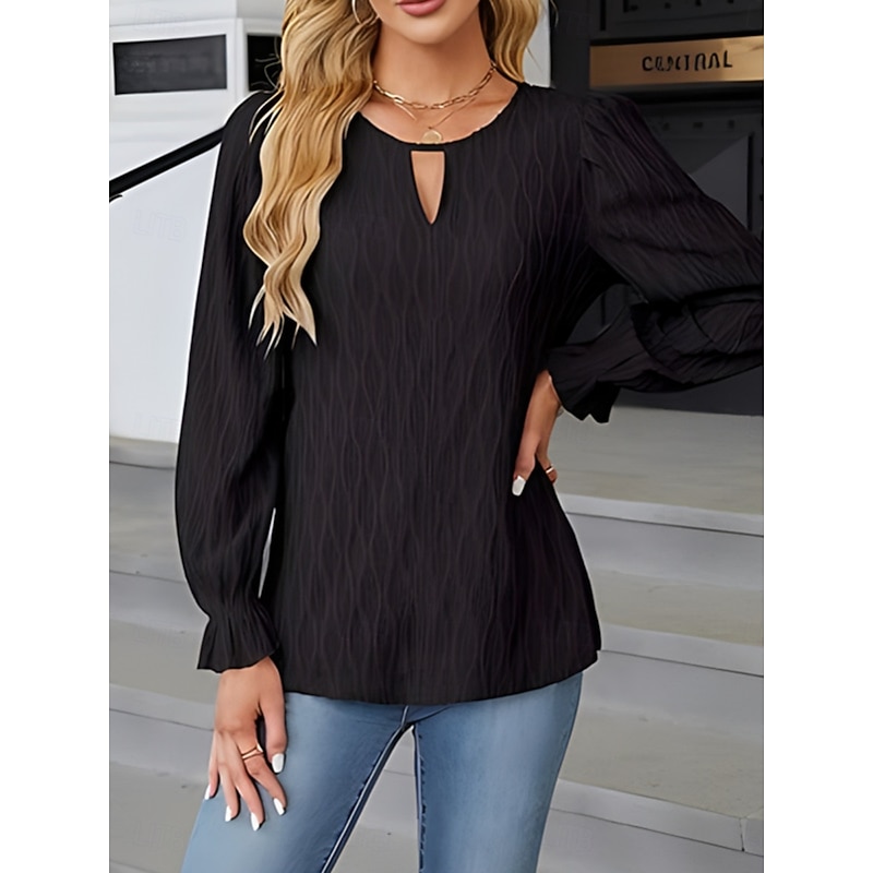 Women's Blouse Solid Color Elegant Stylish Basic Long Sleeve Crew Neck Regular Tops Daily Black White Blue Khaki Summer Spring3