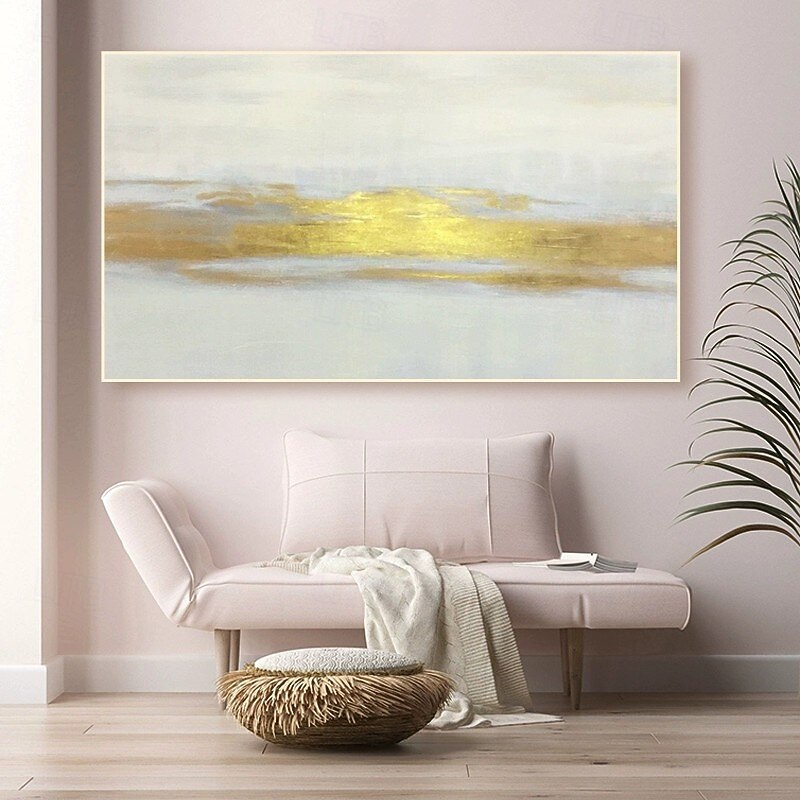 Handmade Oil Painting Canvas Wall Art Decoration Modern Abstract Golden for Living Room Home Decor Rolled Frameless Unstretched Painting