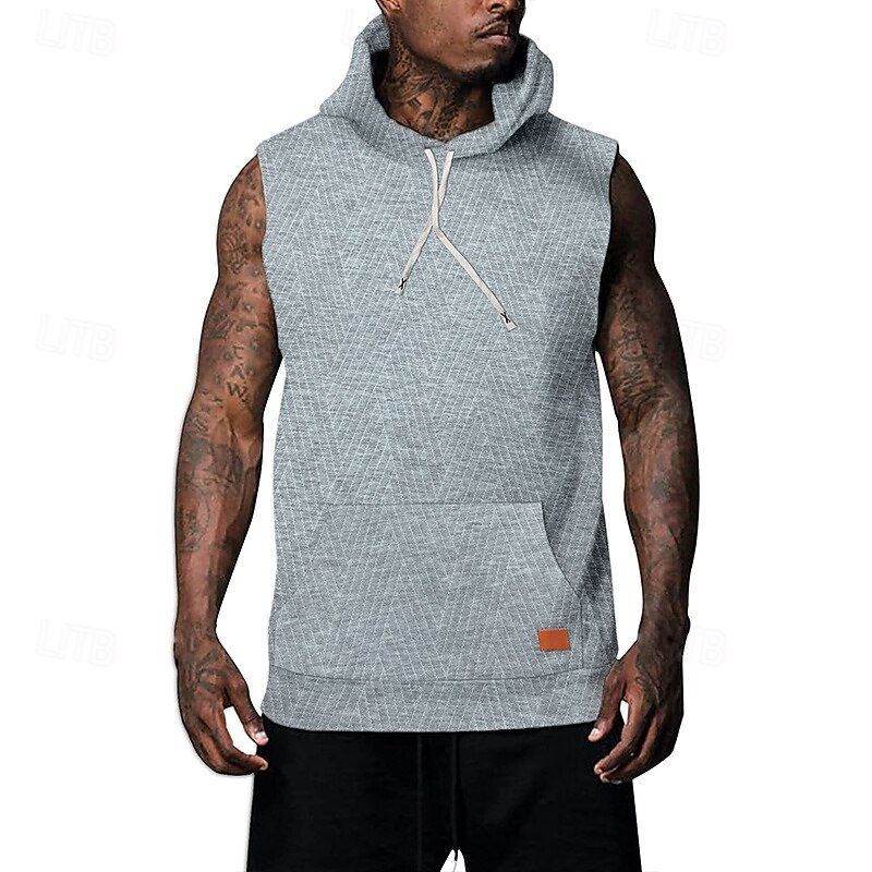 Men's Hoodie Black White Army Green Khaki Gray Hooded Plain Pocket Sports & Outdoor Casual Daily Streetwear Cool Designer Summer Clothing Apparel Hoodies Sweatshirts  Sleeveless Loose Fit