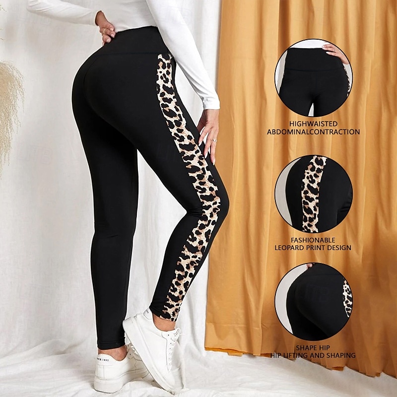Women's Capri Leggings Yoga Leggings Tummy Control High Waist Gym Dance Athletic Bottoms Leopard Black Fall Sports Activewear Tight Fit2