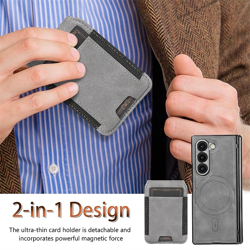 Phone Case For Samsung Galaxy Z Fold 7 Z Fold 6 Z Fold 5 Z Fold 4 Z Fold 3 Magnetic Adsorption Wallet Case Magnetic Full Body Protective Shockproof Retro PC PU Leather4