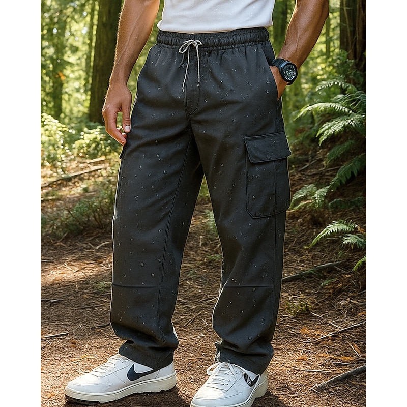 Men's Cargo Pants Hiking Pants Trousers Hiking Rain Pants Outdoor Regular Fit Waterproof Windproof Lightweight Bottoms Pocket Elastic Waist Black Pink Camping / Hiking Running M L XL XXL XXXL